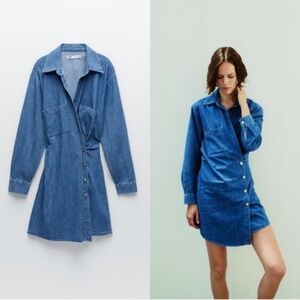 NWO5 ZARA The Erin Denim Wrap Asymmetric Mini Dress Medium